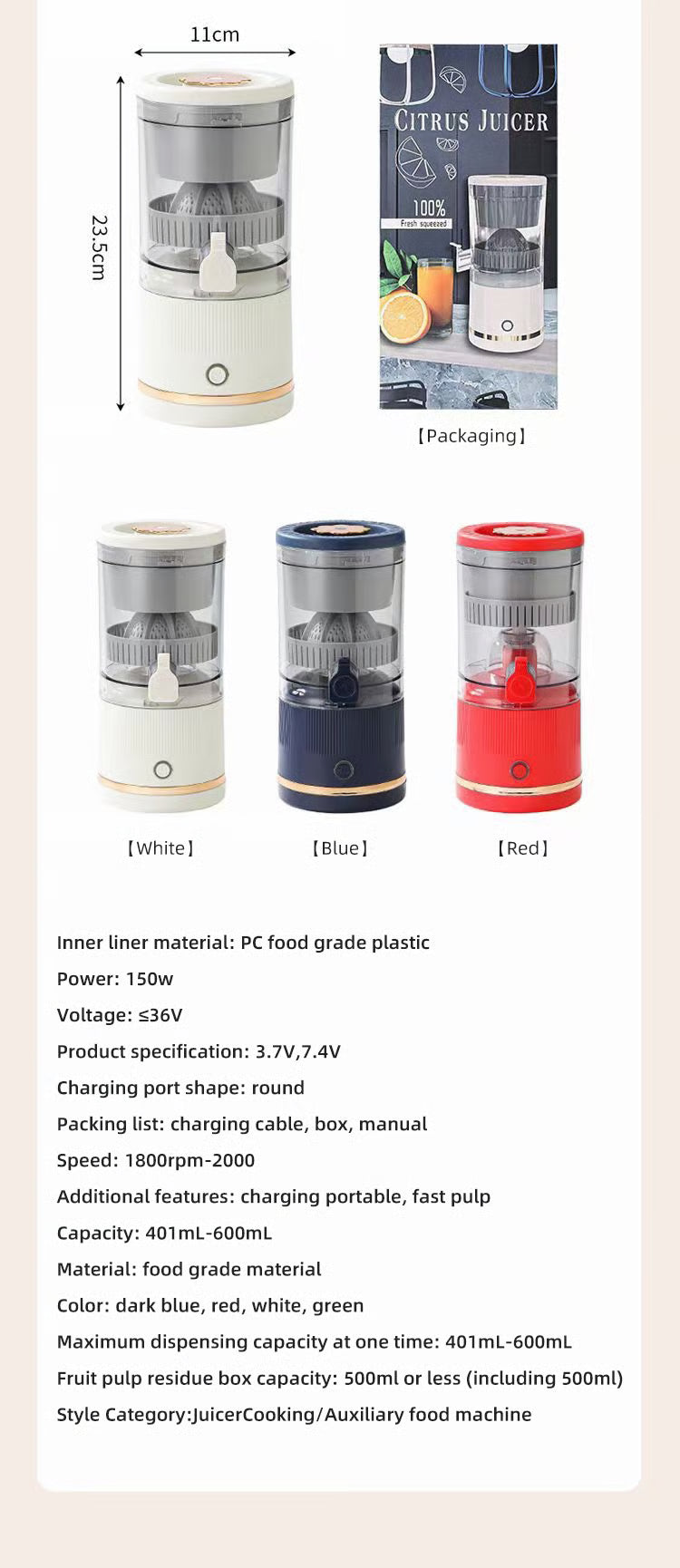 Portable Juicer with USB Charging, Automatic Juice Separator🔥